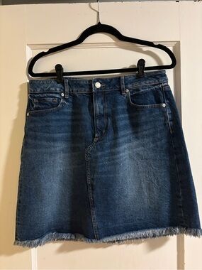 LOFT Distressed Indigo Denim Skirt Tall